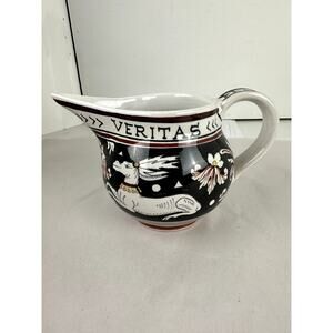 Pitcher Deruta Pottery Italian Etruscan Design In Vino Veritas Glazed Signed